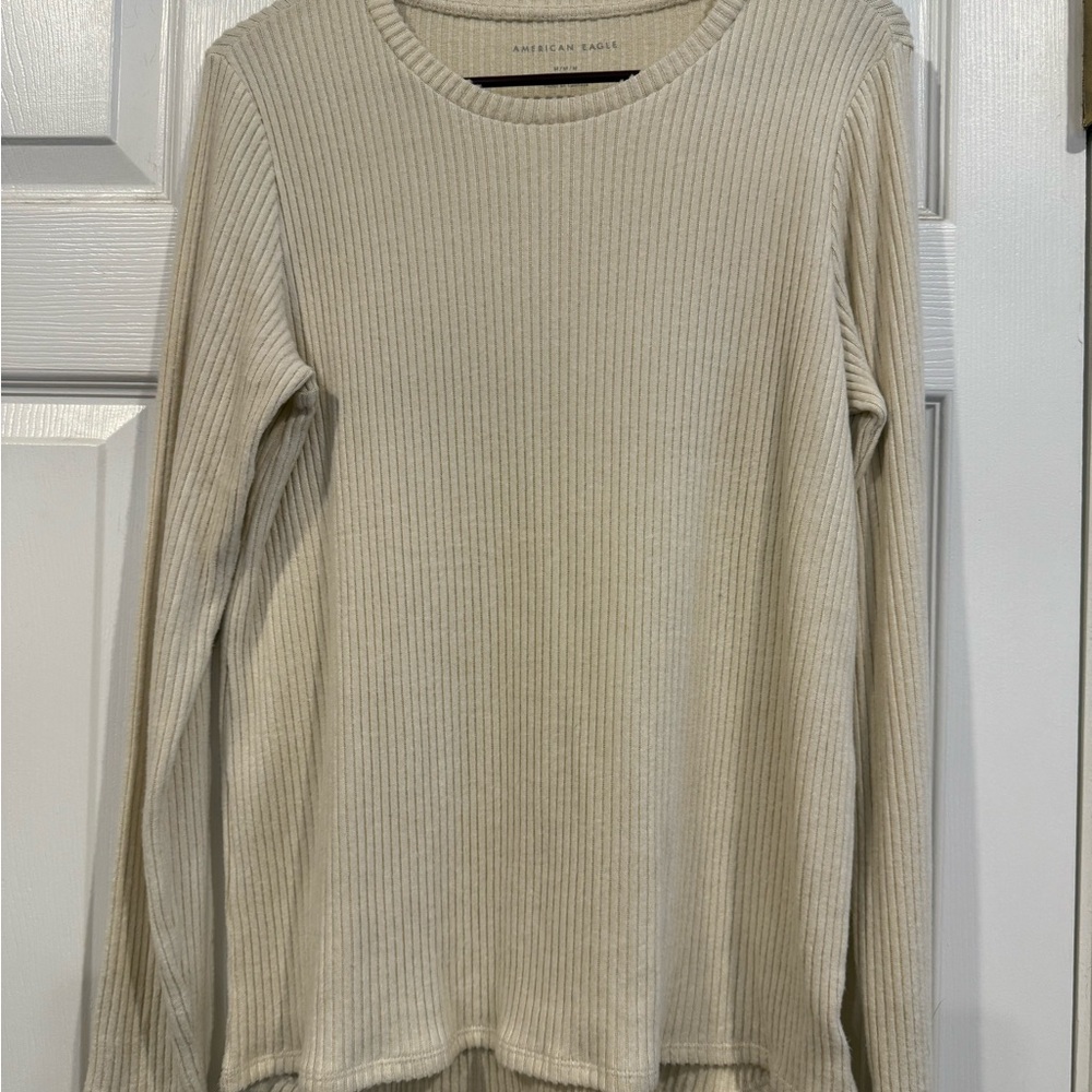NWOT American Eagle Outfitters Women's Beige Ribbed Long Sleeve Top